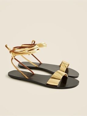 J. Crew Carsen lace-up gladiator sandals in metallic gold leather - size 8